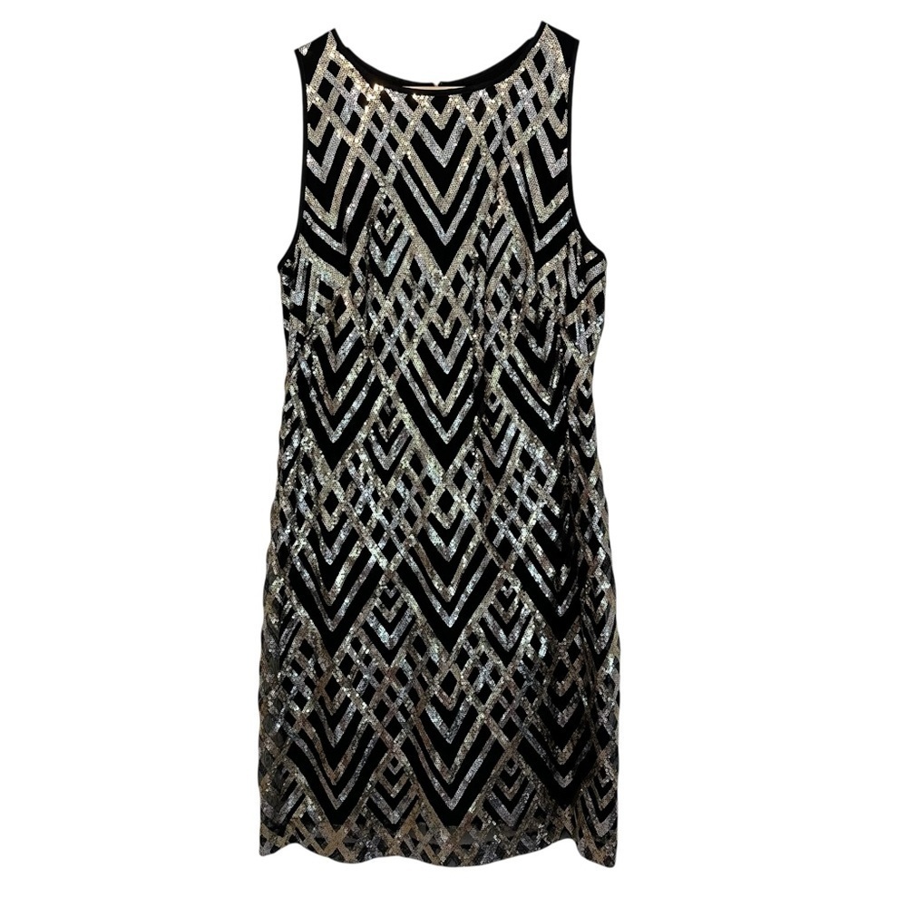 Women's 12 Black Mesh Gold Silver Sequin Party Cocktail New Years Sheath Dress